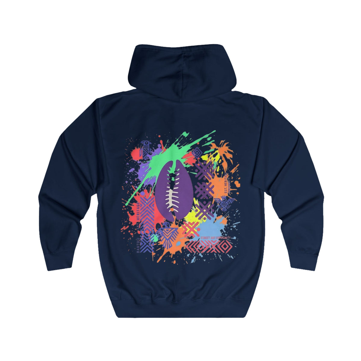 Sweat à capuche zippé Muta bleu marine, imprimé coquillages coloré au dos