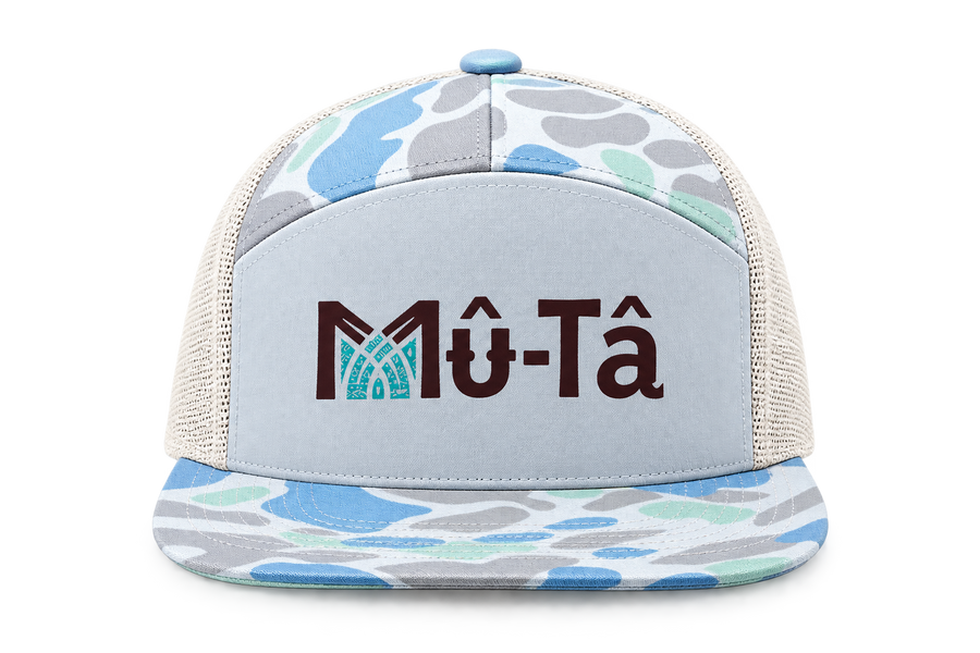 Casquette trucker Muta « Mû-Tâ » coloris camouflage Saltwater Duck et gris glace