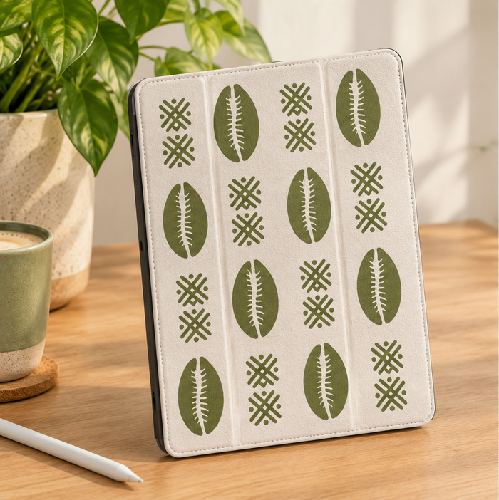 Tablet Folio Case — Green Cowrie Shell Pattern Protective Cover