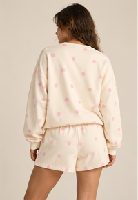 Ensemble sweat oversize et short crème à pois roses