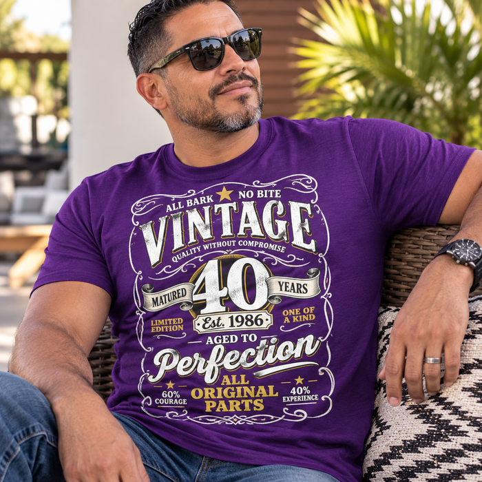 Vintage 40th Birthday T-Shirt – "Aged to Perfection" 1986 Retro Tee 100% cotton