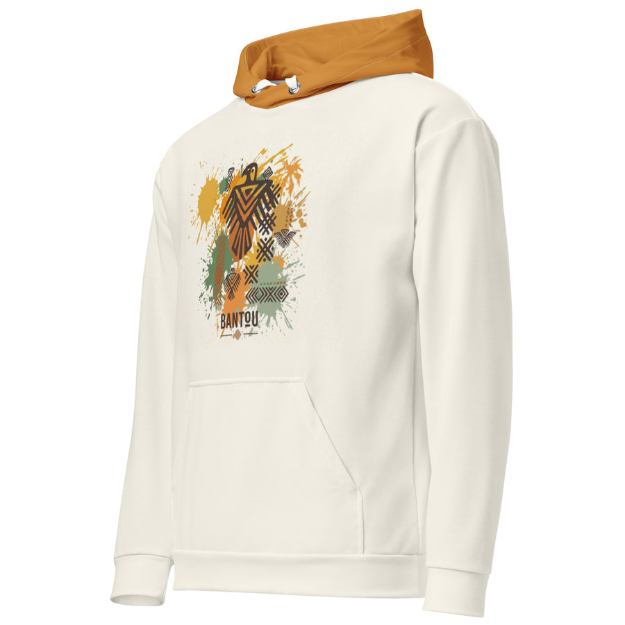 Sweat à capuche Muta imprimé all-over, vue de face légèrement de côté