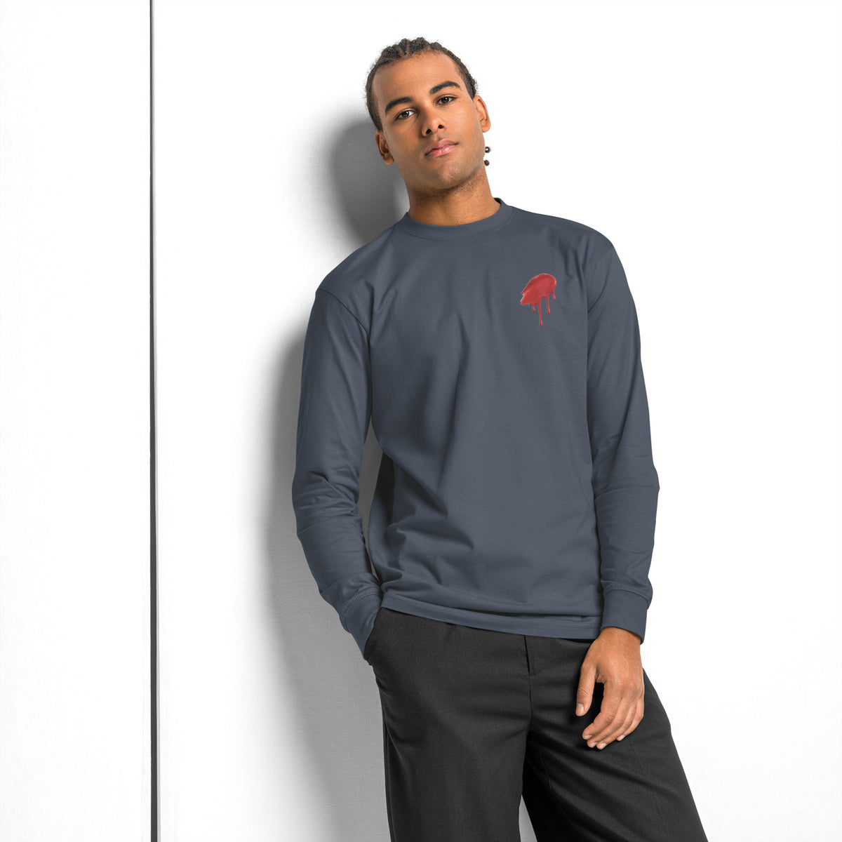T-shirt manches longues « Minimalist Halloween » Muta coloris Harbor Blue, vue de face alternative