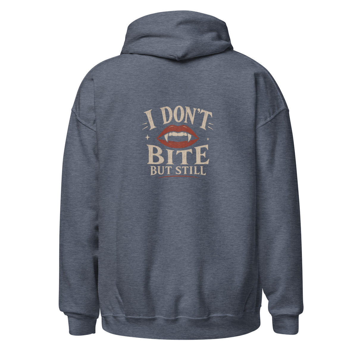 Sweat à capuche « I don't bite » Muta coloris Heather Sport Dark Navy, vue de dos