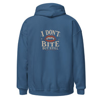 Sweat à capuche « I don't bite » Muta coloris Indigo Blue, vue de dos