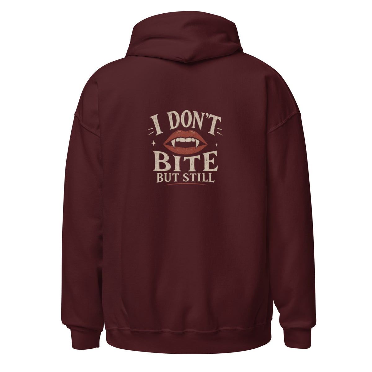 Sweat à capuche « I don't bite » Muta coloris Maroon, vue de dos