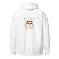 Sweat à capuche « I don't bite » Muta coloris White, vue de dos